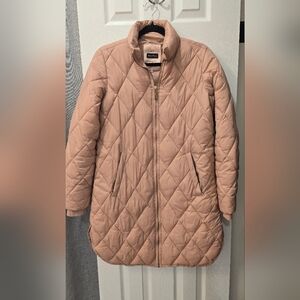Part Two Diamond-Quilted Long Puffer Jacket in Blush Size 36